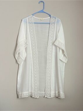 White Lace-Trim Kimono Cover-Up